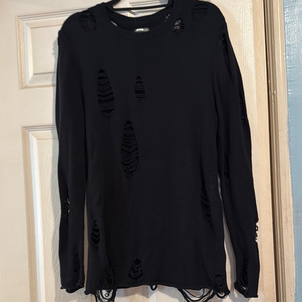 Distressed Black Long Sleeve Top